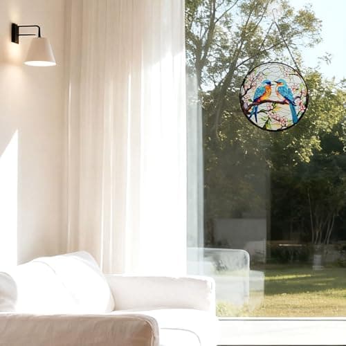 BYONIQUE Eastern Bluebird Stained Glass Suncatcher for Windows, 7.9-Inch Bird Decor with Cherry Blossoms, Bluebird Sun Catcher Gift for Bird Lovers, Symbol of Happiness and Good Luck - Thumbnail 6