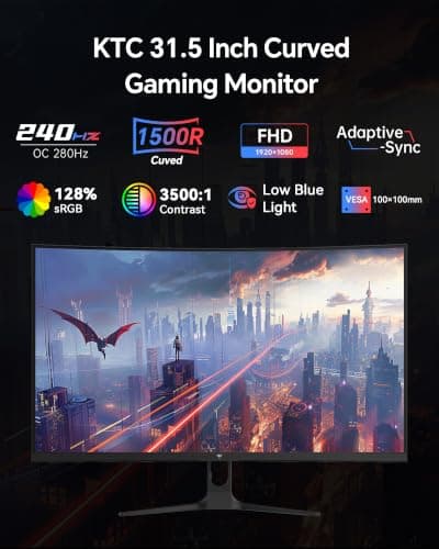 KTC 32 Inch Curved 280Hz Gaming Monitor, 240Hz Computer Monitor FHD, H32C5 - Thumbnail 2