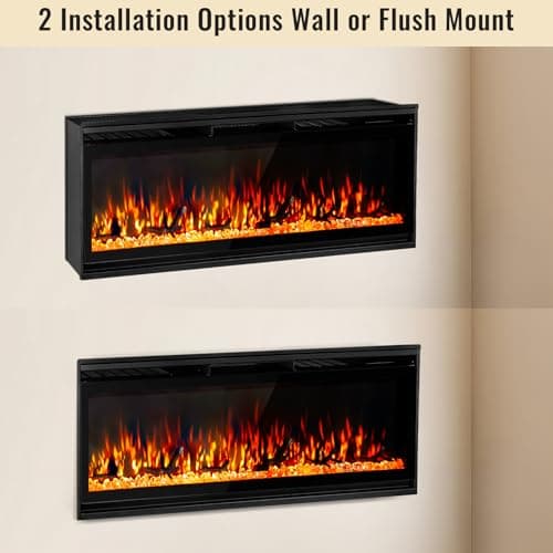 70 Inch Wall Fireplace Electric with Remote Control, Recessed and Wall Mounted Electric Fireplace, with Timer, Touch Screen, Adjustable Flame Color, 750-1500W, Log & Crystal Included - Thumbnail 5