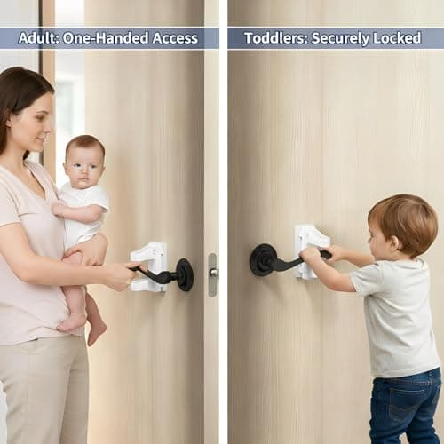 6-Pack Door Handle Baby Proof – Child Proof Door Lever Lock & Door Locks for Kids Safety, Stop Toddlers & Pets from Opening Doors – Easy One-Hand Use, No-Drill Adhesive – Fit Bath/Kitchen/Bedroom - Thumbnail 3