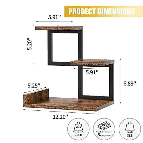 Gannyfer Office Decor Desk Shelf Organizer - Wood Desktop Shelf, Freestanding Desk Hutch, 3 Tier Storage Display Rack, Small Bookshelf with Metal Frame for Books/Plants/Toys (Rustic Brown Black) - Thumbnail 3