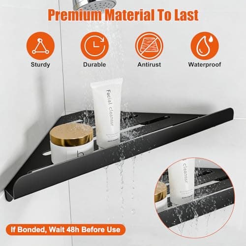 Fikoksol Shower Caddy, 4 Pack Bathroom Corner Shelf, Triangle Shelf Storage for Bathroom Shower, Black Metal Shower Shelf & Rustproof Wall Mounted Adheisve Shower Organizer Accessories and Essentials - Thumbnail 6