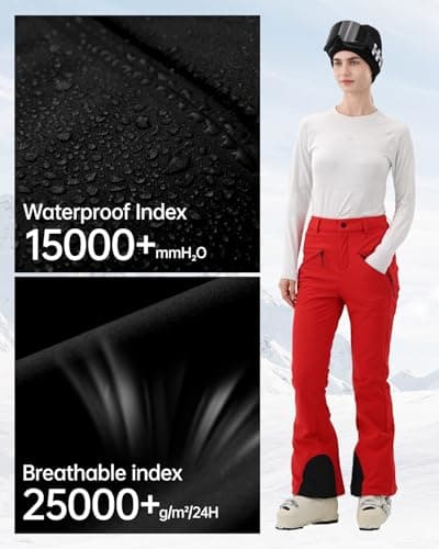 HIGH EXPERIENCE Womens Ski Pants Slim Fit Snow Fleece Lined Snowboard Soft Shell Fitted Insulated Waterproof Windproof Warm (Red, Large) - Thumbnail 4