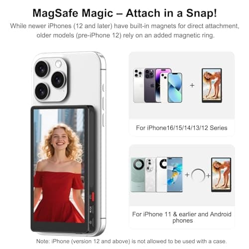 Thrygo Selfie Monitor Screen, Wireless Magnetic Back Camera Monitor with Metal Body, 4K 30fps Recording & Bluetooth for TikTok/Photo/Vlog/Live Stream, Must-Have Fashion Accessory for iPhone & Android - Thumbnail 3