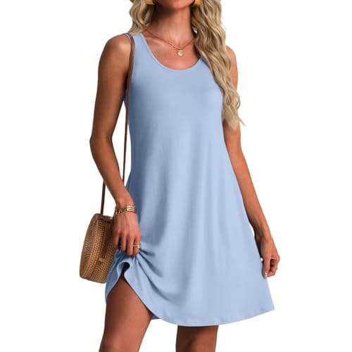 FREEOAK Womens Dresses Summer Sky Blue Sleeveless Casual A-Line Sundress with Pockets Lightweight Short Beach Clothes - Image 1