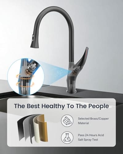 Kitchen Faucet with Pull Down Sprayer, Brass Faucet for Kitchen Sink, Bar Faucet with Ceramic Cartridge, Kitchen Sink for for RV, Bar, Farmhouse, Laundry, Outdoor (Standard, Brushed Black) - Thumbnail 5