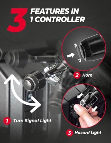 KEMIMOTO UTV Turn Signal Kit with Column Switch, 8 Hazard Lights, 110dB 12V Horn, Plug-and-Play Pre-wired Street Light Street Legal Blinker Kit Compatible with Polaris Ranger, RZR, Can-Am, CFMOTO - Thumbnail 2