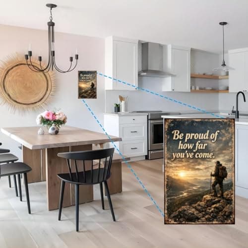 Be Proud Of How Far Youve Come Tin Sign Inspirational Quote Metal Wall Decor Mountain Hiker Sunset Landscape Rustic Motivation Plaque Vintage Progress Art For Home Office Cabin 8x12 Inch - Thumbnail 2