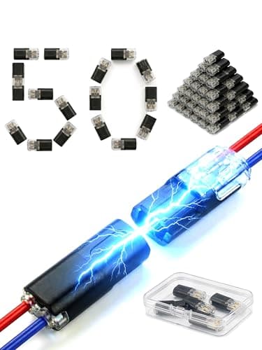 50pcs Double Wire Plug in Connector Quick Connect Lock-Buckle Terminal Snap-On Block for 18-22 AWG Solid Stranded Cables Low Voltage LED Strip Lighting DIY Crafting 2 Pin