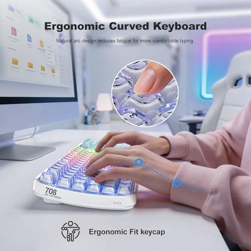 MOFII Upgraded Wireless Ergonomic Keyboard, BT/2.4Ghz Tri-Mode Ergo Keyboard with Natural Curve, RGB Backlit, Rechargeable Battery, Full-Size Keyboard for Computer/Laptop/Mac/MacBook, Pearl White - Thumbnail 4