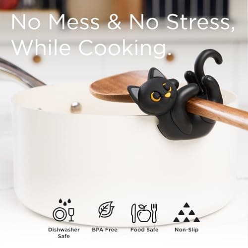 Black Cat Spoon Rest for Stove Top – Silicone Pot Clip Utensil Holder & Lid Lifter – Funny Kitchen Gadget, Unique Witchy Cat Gifts for Women & Halloween – 3" x 2.5" - Thumbnail 2