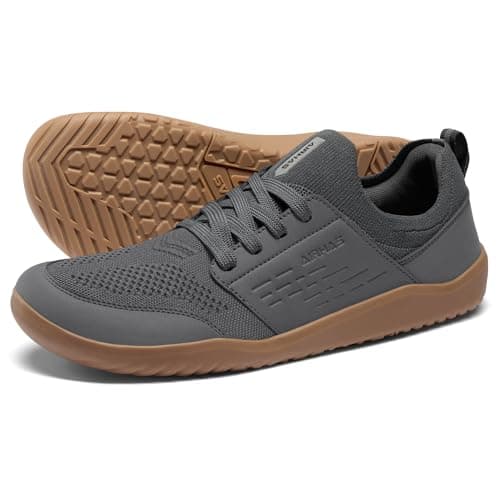 AIRHAS Mens Barefoot Shoes with Wide Toe Box Gym Workout Sneakers for Men Zero Drop Walking Shoes(Dark Grey/Gum,7.0) - Image 1
