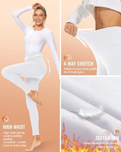 QGGQDD Fleece Lined Leggings Women - Soft Tummy Control High Waisted Winter Thermal Warm Yoga Pants for Workout Hiking White Large-X-Large - Thumbnail 2