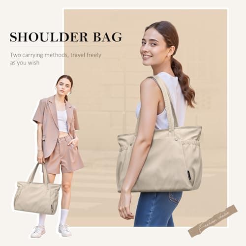 GOLF QUALITY Tote Bag for Women, Work Bags with Zipper Computer Laptop Handbag with Compartments for Travel, Daily,Fit 14Inch,Apricot - Thumbnail 2