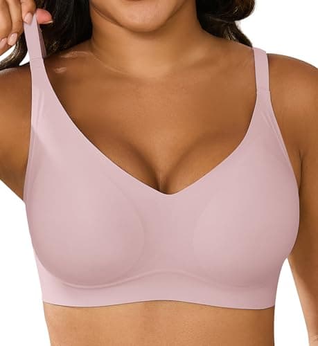 Xcutting Women's Supportive Wireless Jelly Bras for Women Seamless Comfort, Full Coverage, No Underwire, T-Shirt Women Bras Regular and Plus with Extender (Pink,Medium) - Image 1