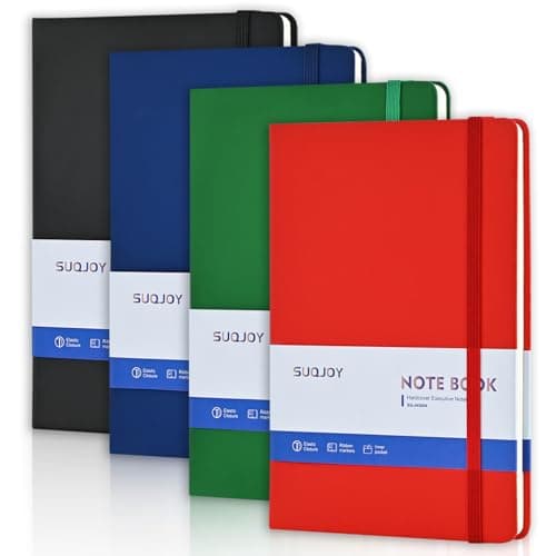 SUQJOY Lined Journal Notebooks, 4 Pack 160 Pages, 5.5x 8.2-Inch Journals for Women Men, Hardcover Notebook with 100 gsm Thick Paper, A5 Size College Ruled Notebook for Writing/Travel/Work (Assorted Color-4 Pack)
