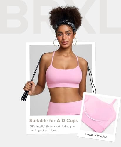 BRXL Womens Sports Bras Low Impact Padded Sports Bra Y Back Sport Bras Adjustable Straps Pink Sports Bra Pink XL - Thumbnail 3
