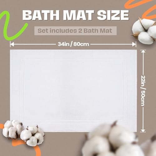 Infinitee Xclusives Premium Cotton Bath Mats for Bathroom – Pack of 2 | 34x22 Inches | Ultra Soft, Super Absorbent, Non-Slip, Machine Washable Mats (White) [Not a Rug] - Thumbnail 2