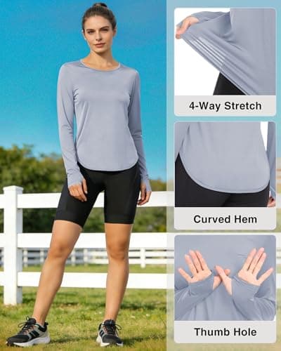 Womens Sun Shirts UPF 50+ Long Sleeve UV Protection SPF Shirts Moisture Wicking Dry Fit Lightweight Workout Running Hiking Outdoor Athletic Tops Grey XL - Thumbnail 6