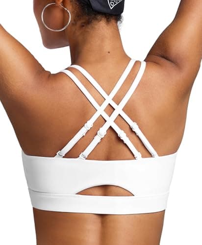BRXL White Sports Bras for Women with Sewn in Pads Adjustable Spaghetti Strappy Back Padded Push Up Sports Bra Yoga Workout - Image 1