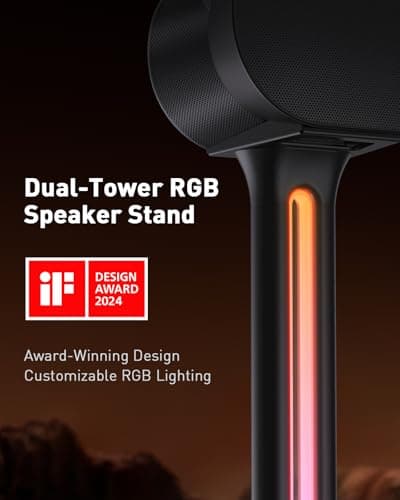 Perlegear Speaker Stands Pair Sonicbeam™ with RGB Lighting for Sonos Era 300, Era 100 & One SL, Universal Surround Sound Speaker Stand Holds to 22 lbs with Cable Management, App & Remote Control - Thumbnail 3
