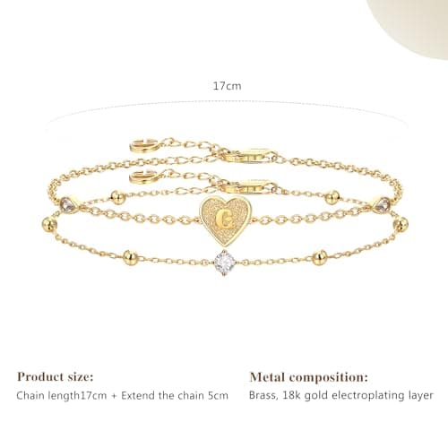 Cicy Bell Gold Heart Initial Bracelets for Women Gifts Dainty 18K Gold Plated Cubic Zirconia Personalized A-Z Name Chain Link Charm Bracelet Non Tarnish Birthday Jewelry Gifts for Her - Thumbnail 5