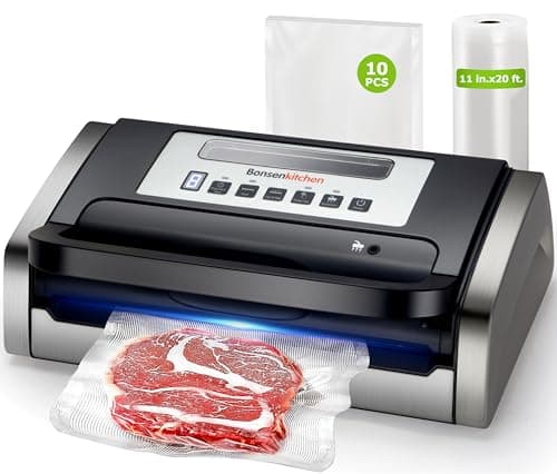 Bonsenkitchen Vacuum Sealer Machine, Globefish Technology for Perfect Vacuum Sealing, Powerful Low-Noise Food Vacuum Sealer with Easy Handle Design, Built-in Cutter & Bag Storage, 1 Bag Roll & 10 Bags - Image 1