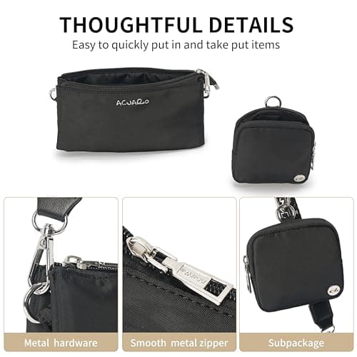 ACUARIO Crossbody Bags for Women - Nylon Purse Trendy Mul-pockets Waterproof Shoulder Bag with Wide Strap (Black) - Thumbnail 3