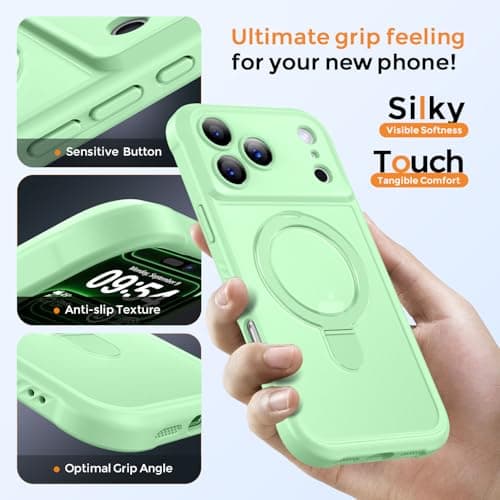 MOCCA Design for iPhone 17 Pro Case, Compatible with Magsafe [Premium Invisible Magnetic Ring Stand] [Military Drop Protection] Full Camera Guard Translucent Matte Slim Phone Cover 6.3",Matcha Green - Thumbnail 6