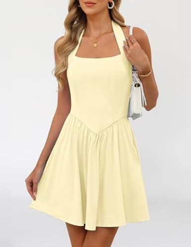 Zelroxa Women's Summer Halter Square Neck Sleeveless Mini Short Dress 2026 Cute A-line Flowy Cocktail Party Graduation Dresses Trendy Outfits - Thumbnail 2