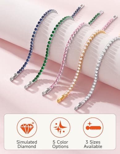 Just Being Cute Tennis Bracelets for Women|White Gold Plated Classic Tennis Bracelet with 3mm Pink Round Cubic Zirconia|Birthday Anniversary Wedding Valentine's Day Gift, Size 6.5-7.5 Inch - Thumbnail 3