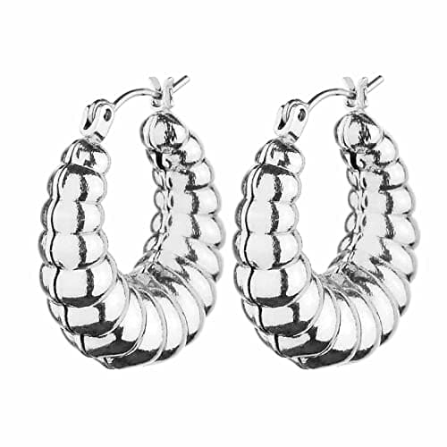 Wgoud Chunky Hoop Earrings Set Silver Hoop Earrings for Women Hypoallergenic, Thick Hoops Earring set, Twist Huggie Hoop Earring (6 Silver Chunky Hoops) - Thumbnail 6