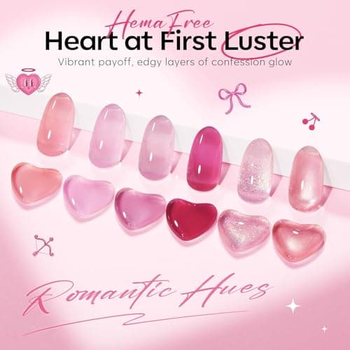 modelones Pink Gel Polish Set, Hema Free Light Pink Cat Eye Gel Polish Jelly Glitter Nude Hot Pink Pastel Nail Polish 6 Colors 2026 Spring Easter LED Nail Art DIY Gift with Magnet&Love-heart Stickers - Thumbnail 4