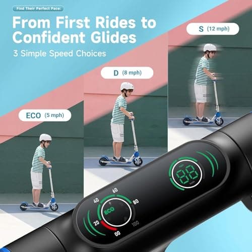 isinwheel S4 Electric Scooter for Kids Ages 6-14, 200W Foldable Kids Electric Scooter with 3 Speeds (5/8/12 Mph), LED Display, Colorful Lights, Gift for Kid - Thumbnail 2