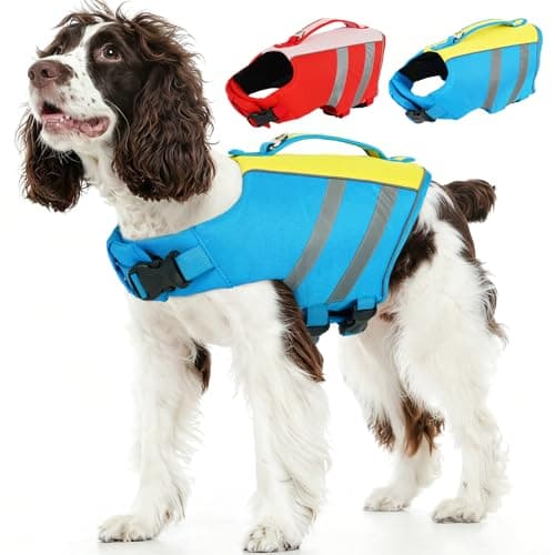 Kuoser Dog Life Jacket, High Flotation Dog Life Vest for Swimming & Boating, Adjustable Dogs Swim Vest with Rescue Handle, XS-XXL Reflective High Visibility Lifejacket for Small Medium Large Dogs - Image 1