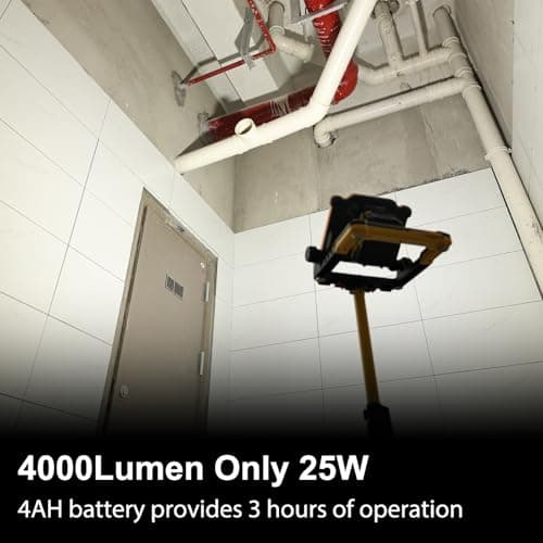 DAYTECH 25W 4000LM Cordless LED Tripod Work Light, Compatible with DeWalt Milwaukee Makita 18-21V Tool Batteries, 160LM/W High Efficiency Industrial Flood Work Lamp for Electrical, Jobsite Lighting - Thumbnail 3