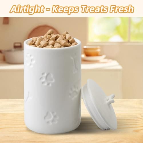 NIXBYO Dog Treat Container Airtight - 9"x5" Large Ceramic Dog Treat Jar for Kitchen Counter, White Dog Cookie Jar with Lid - Farmhouse Style Dog Food Storage Container for Dogs, Cats, Pets - Thumbnail 4