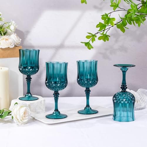 Ciaell 24PCS Green Plastic Wine Glasses - 7 Oz Plastic Goblets for Party - Green Vintage Drinking Glasses - Disposable Water Goblets Set for Wedding, Bar, Wine, Beer, Juice, Cocktail，St. Patrick's Day - Thumbnail 5
