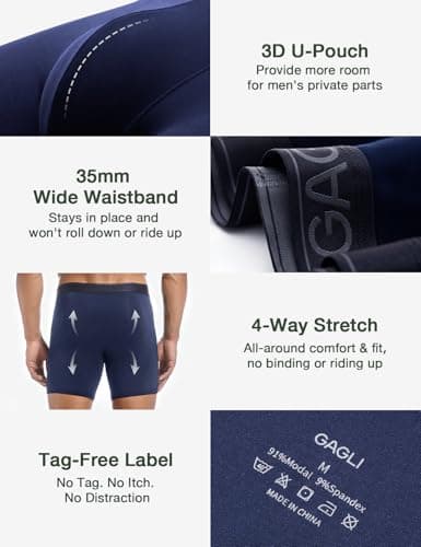 gagli Mens Underwear Boxer Briefs, Breathable Modal Boxer Briefs for Men with Moisture Wicking, Soft Elastic Waistband 5" (US, Alpha, Large, Regular, Regular, Navy Blue) - Thumbnail 5