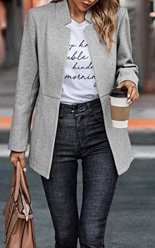 CCTOO Women's Coat Casual Open Front Blazer Long Sleeve Stand Collar Solid Trench Business Work Office Jacket Outwear 147 Light Gray Small - Thumbnail 5