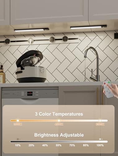 Tnight 8inch Under Cabinet Lighting,56 LED -3 Color& 7 Levels Under Cabinet Lighting Rechargeable,3000mah Dimmable Magnetic Cabinet Lights, Punch-Free smart Sensor Magnetic Rechargeable led Lights - Thumbnail 4
