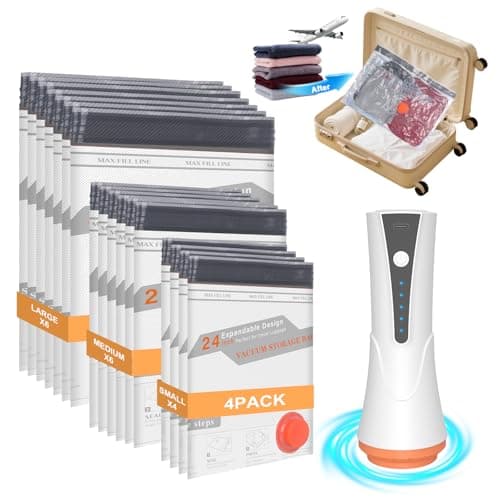 Vacuum Storage Bags for Travel with Rechargeable Air Pump - 16 Pack Vacuum Seal Bags for Clothing Space Saver, Compression Packing Bags for Suitcase Luggage, Blankets, Bedding, Seasonal Storage - Image 1