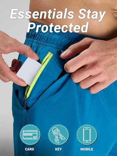 Arcweg Men's Swim Trunks with Compression Liner and Zipper Pockets Quick Dry Bathing Suit Board Swimming Shorts Medium Peacock Blue - Thumbnail 5