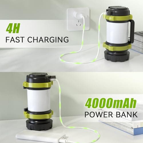Alpswolf Camping Lantern Rechargeable, 4000mAh Camping Flashlight 6 Modes LED Lantern Portable Rechargeable Lanterns for Power Outage, Emergencies Light for Hiking, Green, 2 Packs - Thumbnail 2