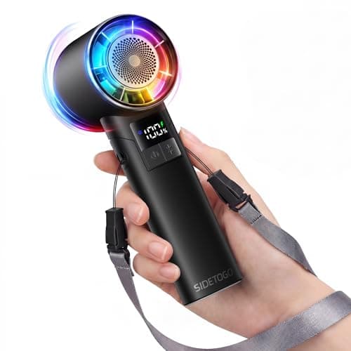 SIDETOGO Portable Handheld Turbo Fan - Bluetooth Music Fan with LED Display 100-Speed 5000mAh Rechargeable RGB Lighting - Foldable Design 4in1 personal fan for Festivals Concerts Sports Travel & Gifts