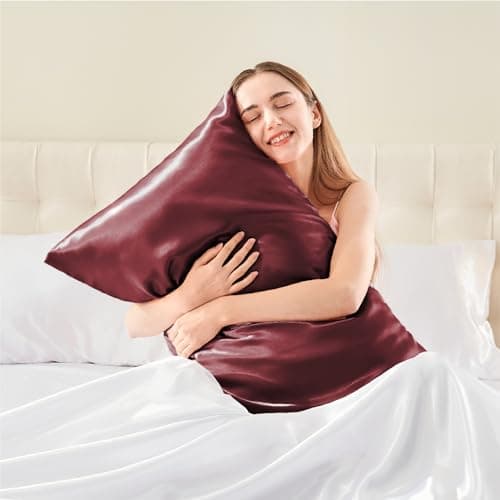 BEDELITE Satin Body Pillow Cover, Super Soft and Cooling Body Pillow Pillowcase for Hair and Skin, Breathable Silky Full Long Pillowcase Cover(20"x54", Burgundy) - Thumbnail 2