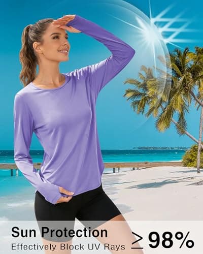 Womens Sun Shirts UPF 50+ Long Sleeve Sun Protection Clothing Moisture Wicking Dry Fit Lightweight Workout Running Hiking Outdoor Athletic Tops Purple M - Thumbnail 5