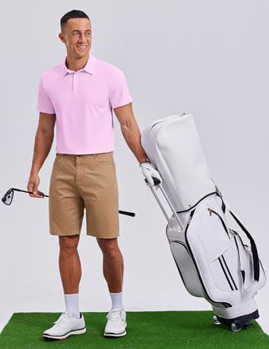 PINSPARK Men's Performance Polo Shirts Quick Dry Golf Shirts Moisture Wicking Active Polos Men Casual Collared Shirt Big and Tall 3XL Pink - Thumbnail 2