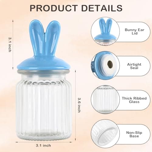 Easter Candy Dish – 4 Pack Glass Bunny Candy Jars with Ceramic Bunny Ear Lids, 250ml Easter Cookie Jar for Mini Eggs and Easter Table Decor - Thumbnail 6