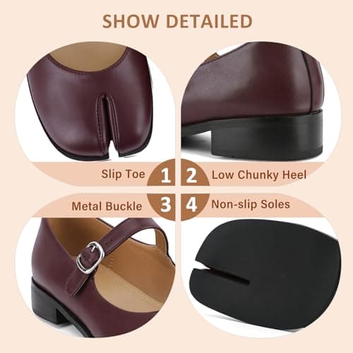 VOZTOLLS Ballet Flats Shoes for Women Mary Janes for Women Closed Round Toe Wide Width Dress Casual Pumps Low Heel Comfortable Shoes Burgundy Matte Size 8.5 - Thumbnail 5
